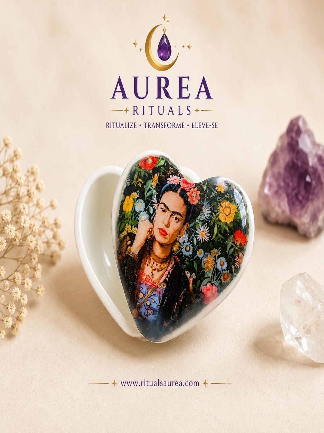 Caixa Coração Frida Kahlo em Resina Artesanal