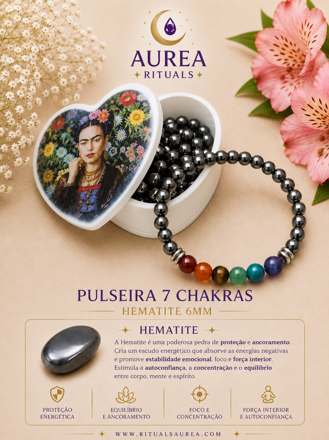 Pulseira Hematite 7 Chakras – 6 mm
