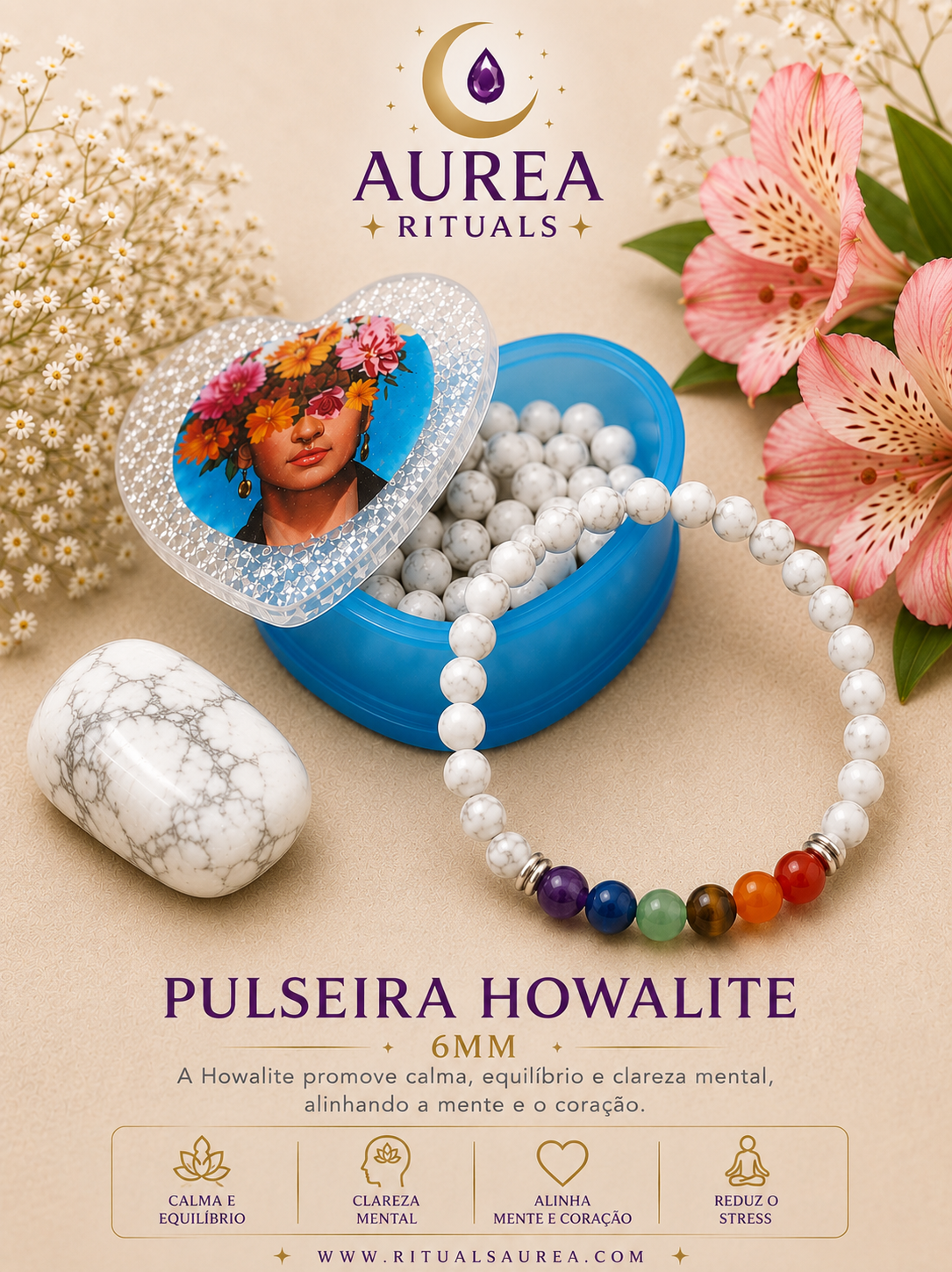 Pulseira Howalite 7 Chakras – 6 mm