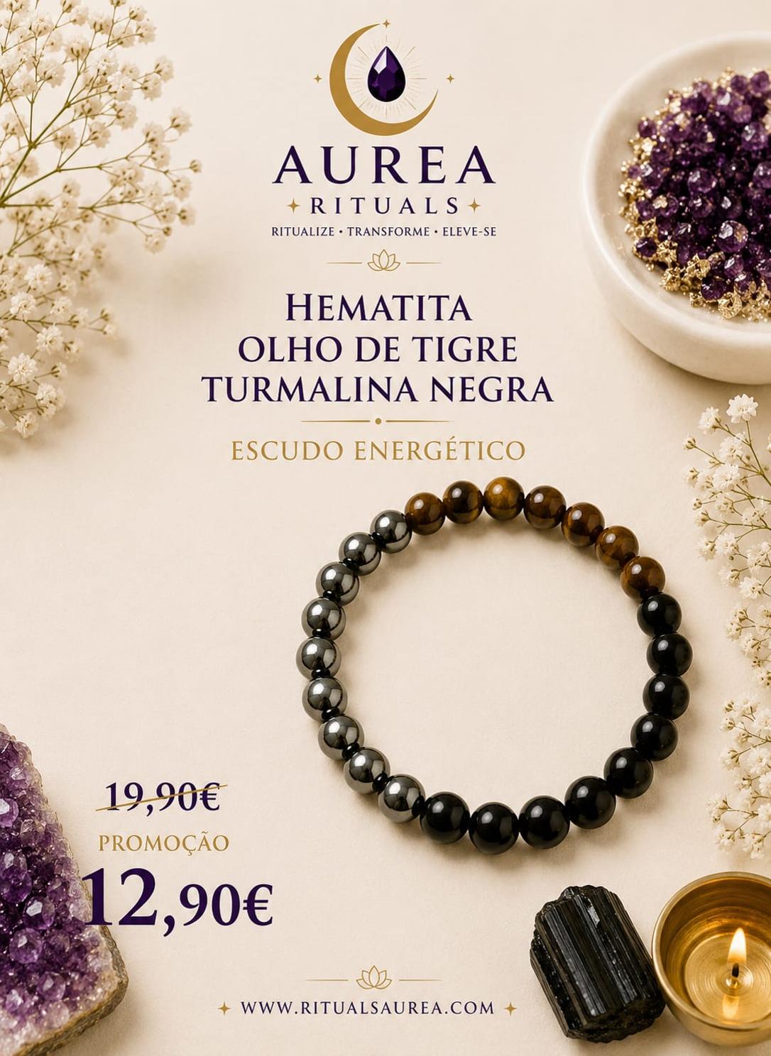 Pulseira Hematita, Olho de Tigre & Turmalina Negra | Escudo Energético