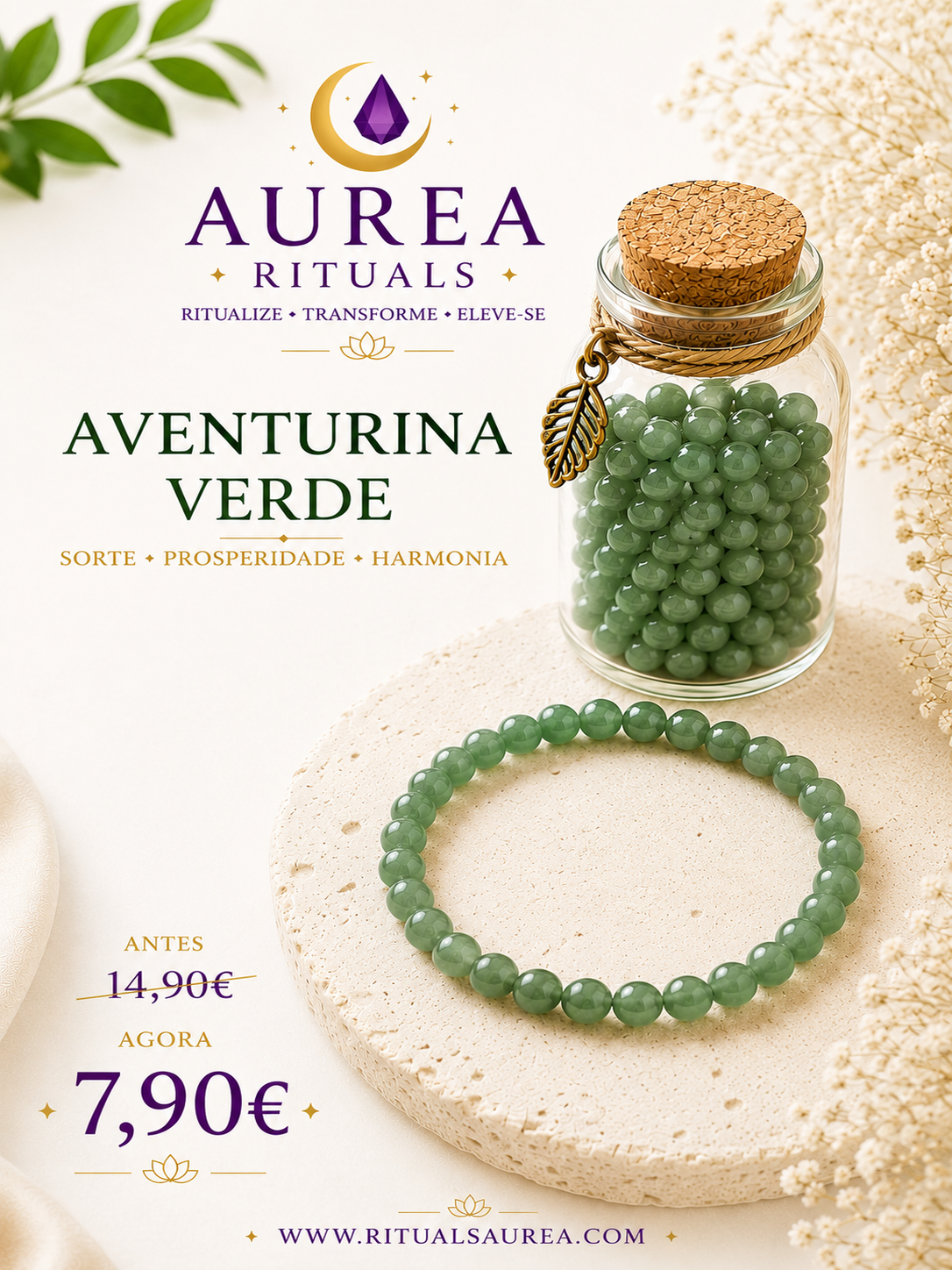 Pulseira de Aventurina Verde – Cristal Verdadeiro