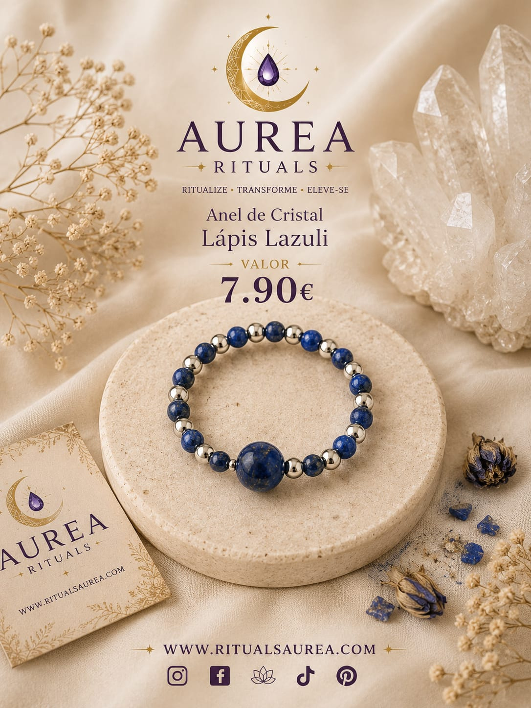 Anel de Cristal Natural  Lápis-Lazúli